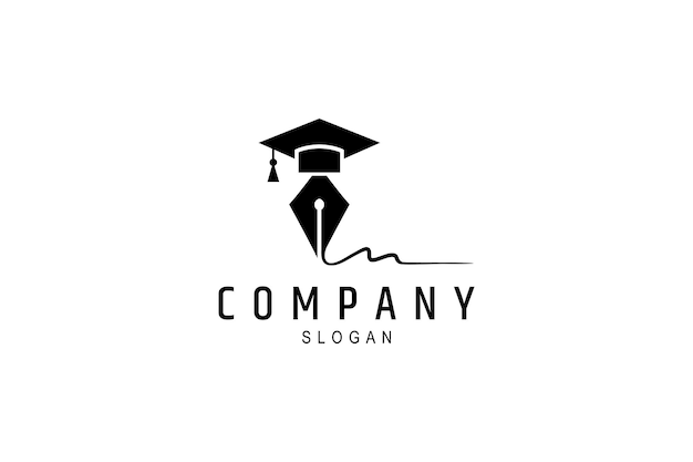 Classic pen and toga hat logo with writing strokes