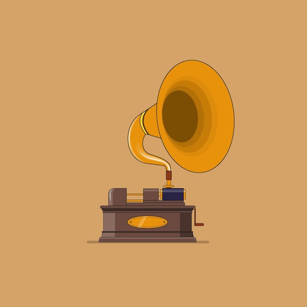 Classic Phonograph vinyl music player in cartoon vector drawing