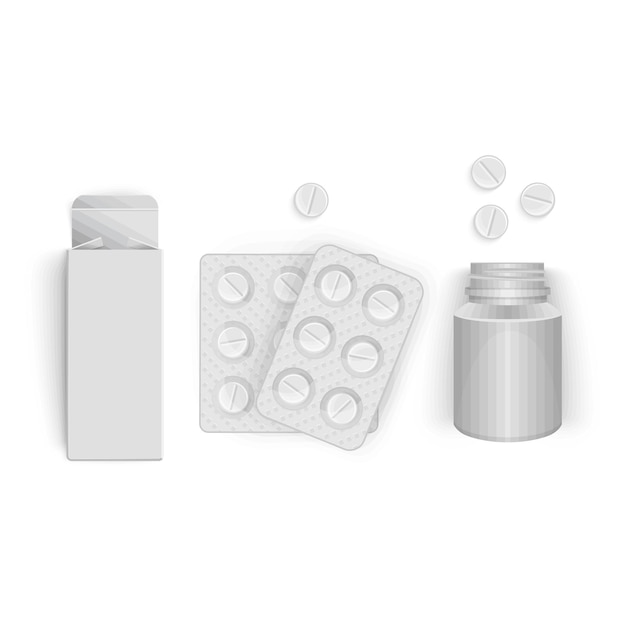 Classic Pills Top View Pills capsules blisters bottles with medicine and plastic tubes Vector Format