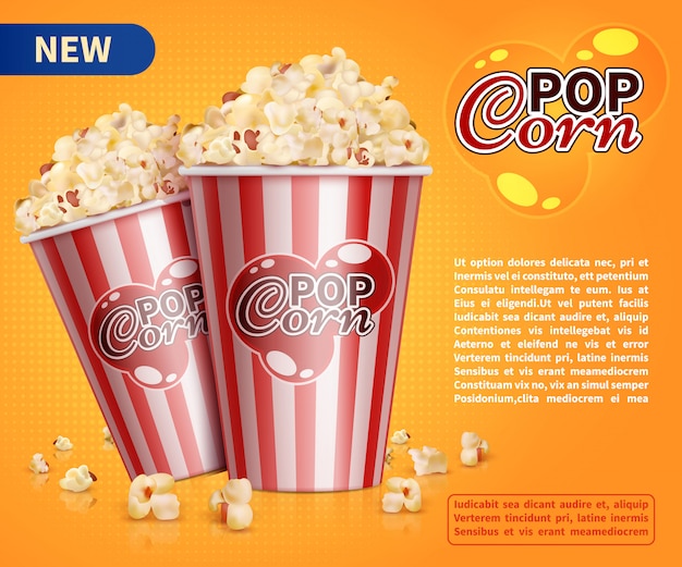 Classic popcorn movie theater snacks vector promotional banner template