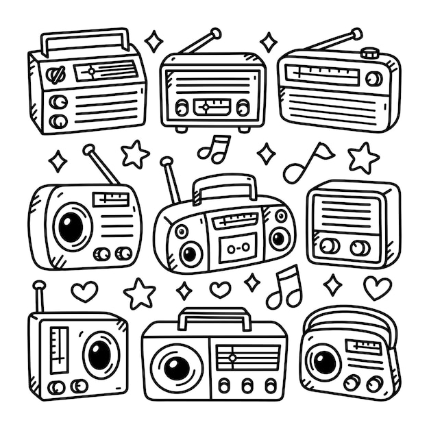 Classic radio line doodle illustration