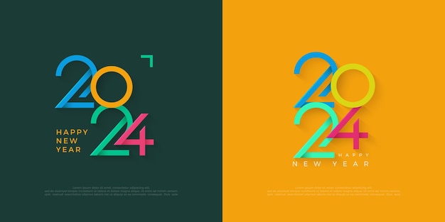 Classic retro happy new year 2024 with unique numbers Premium vector background design for posters banners or calendar purposes