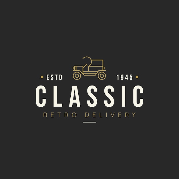 Classic retro line art delivery car vehicle express shopping logo vector illustration design