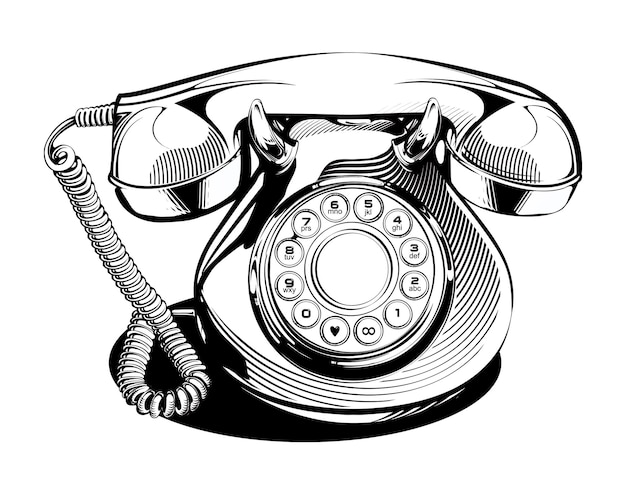 Classic retro phone vector illustration Engraving illustration