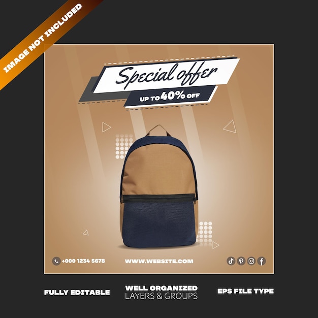 Vector classic school bag social media post instagram banner