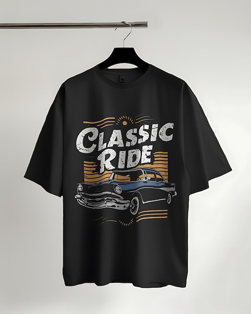 a classic shirt with a classic style car on the front