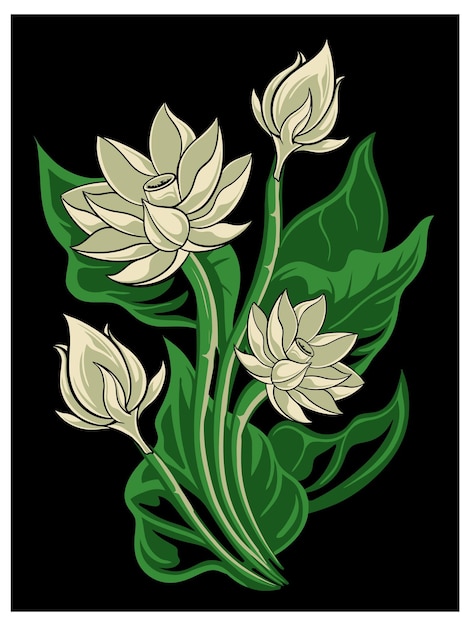 classic style lotus flower vector design, color editable