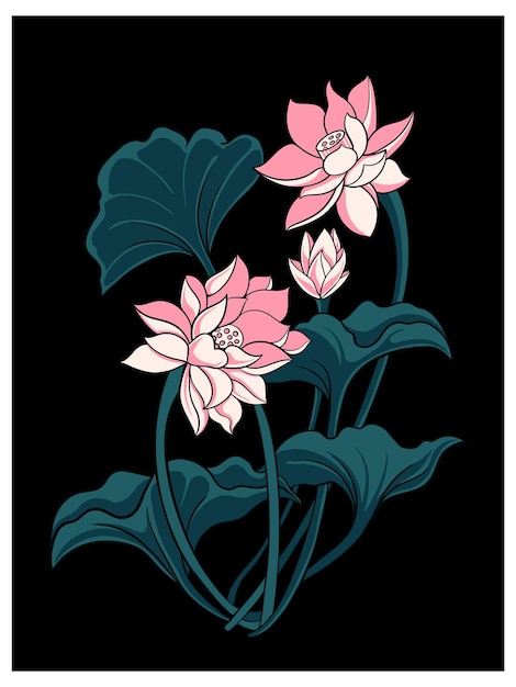 classic style lotus flower vector design, color editable