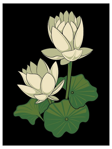 classic style lotus flower vector design, color editable