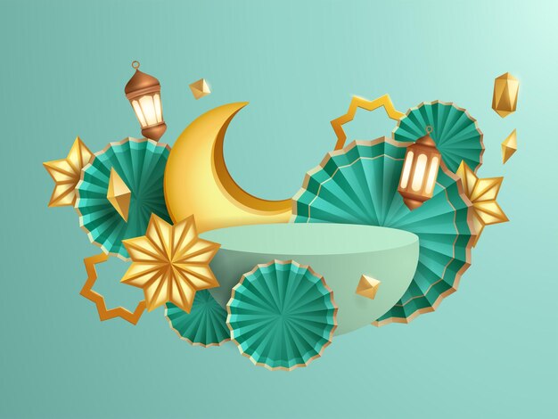 Vector classic teal muslim islamic festival theme product display background with crescent moon