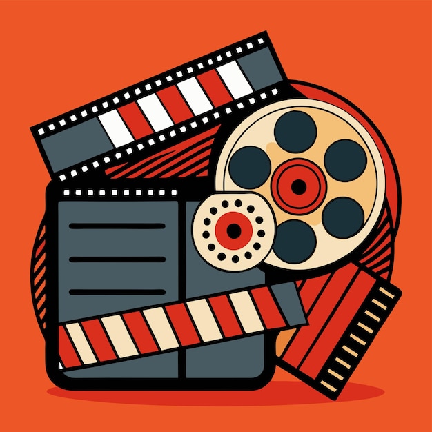 Classic Vector Illustration of Film with Reels Strips and a Retro Cinematic Design