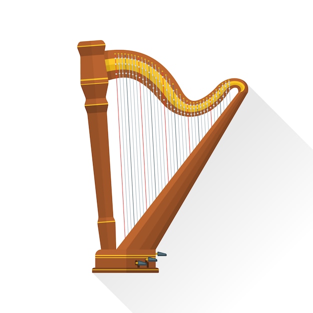 classical orchestral pedal harp on white