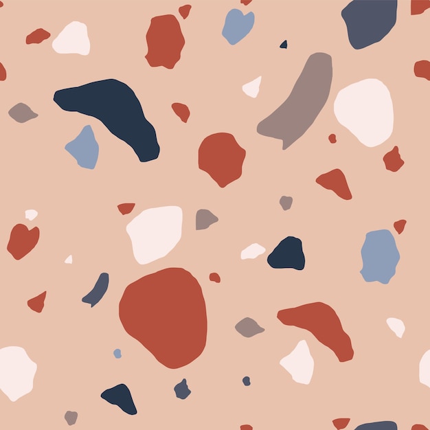 Classical Terrazzo texture with red, blue, white and gray sprinkles or crumbs scattered on light 