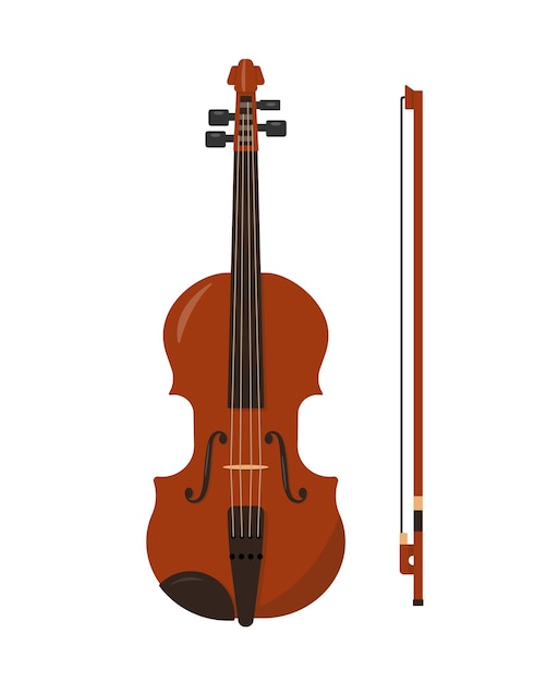 Classical wooden viola with bow isolated Stringed bowed orchestral musical instrument icon