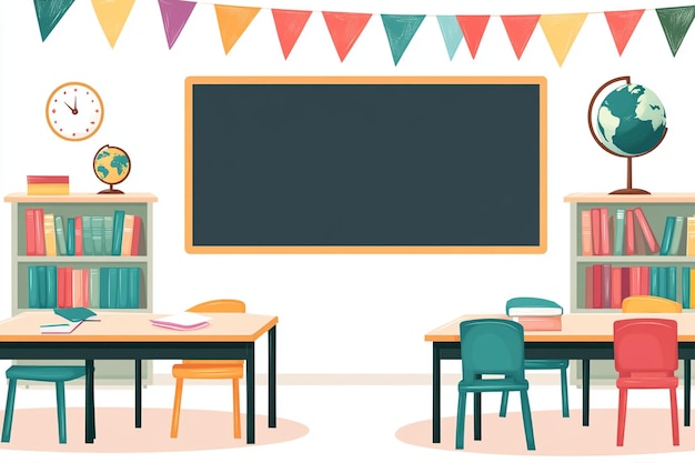 Vector classroom background with blackboard cartoon style