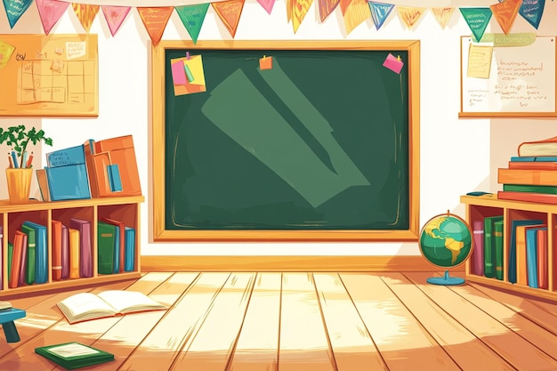 Vector classroom background with empty blackboard