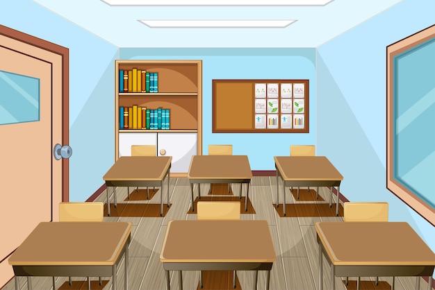 Classroom interior design with furniture and decoration