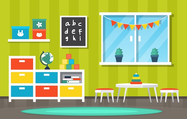 Classroom Interior Education Elementary Kindergarten Children School Illustration