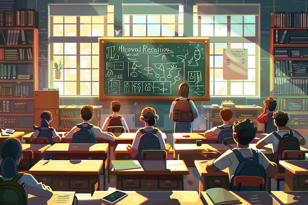 Vector classroom scene captured in vector illustration