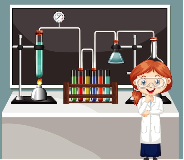 Classroom scene with science student and equipments