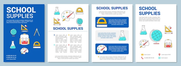 Classroom supplies brochure template layout. Stationery, tools. Flyer, booklet, leaflet print design with linear illustrations. Vector page layouts for magazines, annual reports, advertising posters