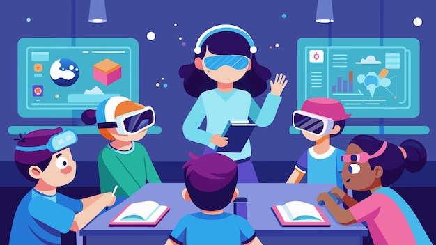 A classroom transformed into a virtual reality wonderland as kids don vr headsets and try out their