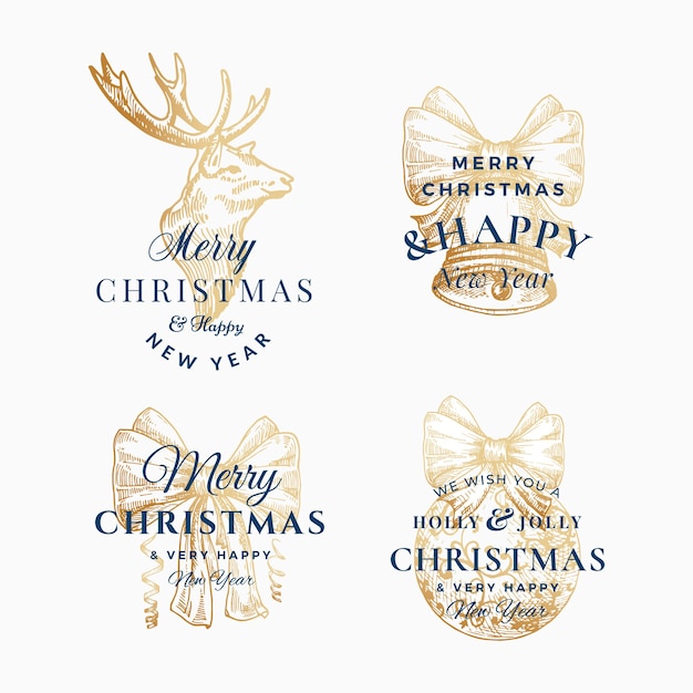 Classy Merry Christmas and Happy New Year Abstract  Signs, Labels or Logo Templates Set.