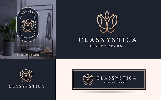 Classy rose logo thin line luxury style