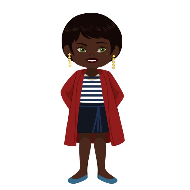 Vector classy short haired little african american girl with red jacket