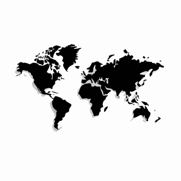 Vector clean black world map in silhouette style on a isolated white background 11