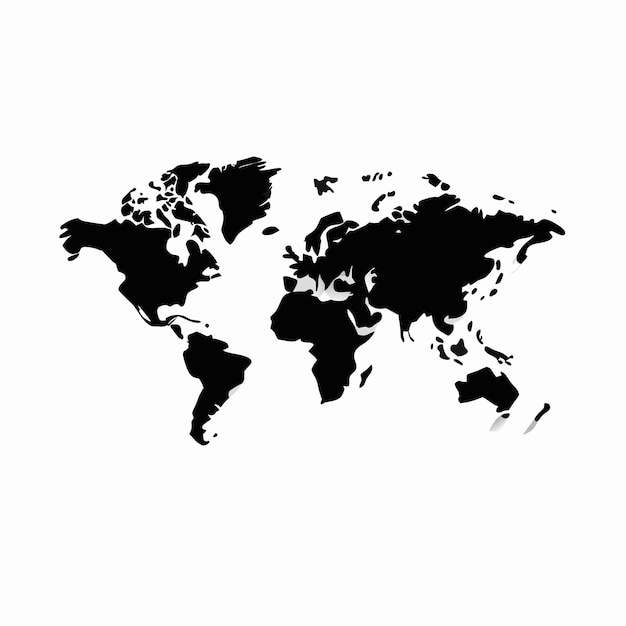 Clean black world map in silhouette style on a isolated white background 14