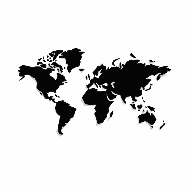 Clean black world map in silhouette style on a isolated white background 19