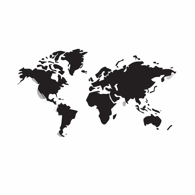 Clean black world map in silhouette style on a isolated white background 24