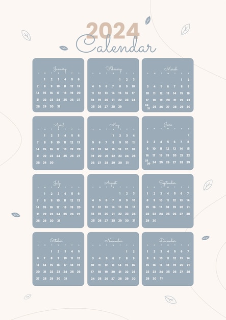 clean calendar template 2024 falling leaves