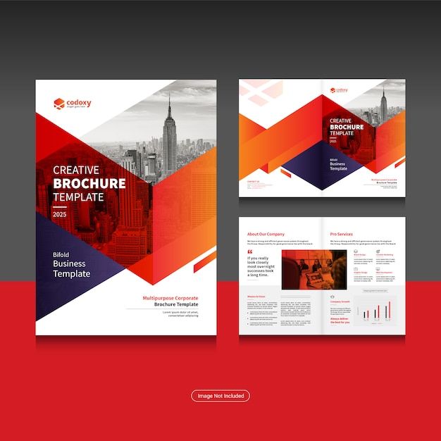 Clean corporate bi fold business brochure design template in A4 format.