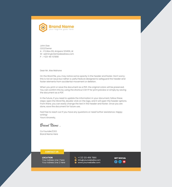 Clean Custom Modern Business Letterhead Template