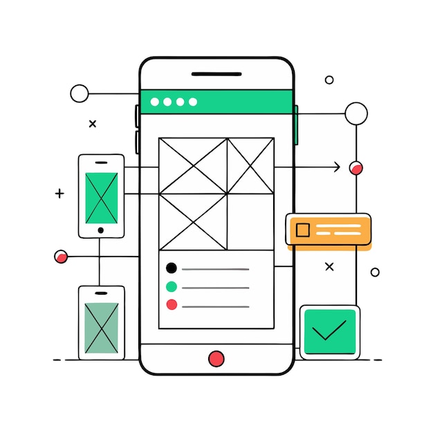 Clean and Detailed Mobile Wireframe Layouts on White Background for App Design