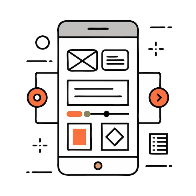 Clean and Detailed Mobile Wireframe Layouts on White Background for App Design