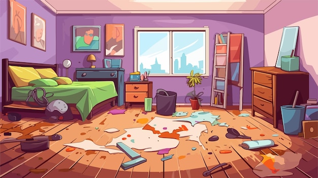 Clean and Dirty Room Cartoon Vector Illustration