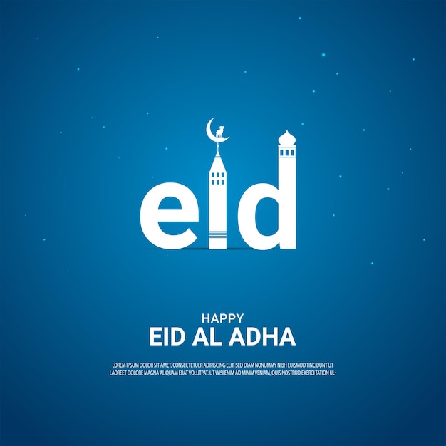 Clean eid al adha mubarak mosque banner design Free Vector