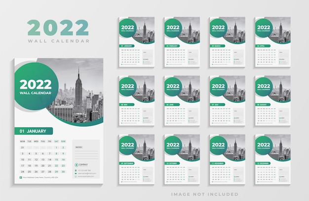 Clean Elegant 2022 Wall Calendar Design with Green Color