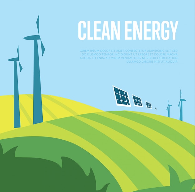 Clean energy illustration. Wind power generation