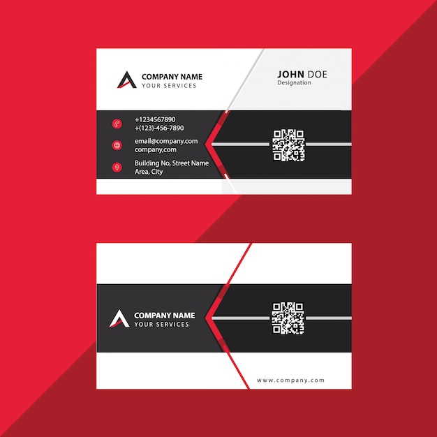 Clean Flat Black Red Premium Corporate Business Visiting Card