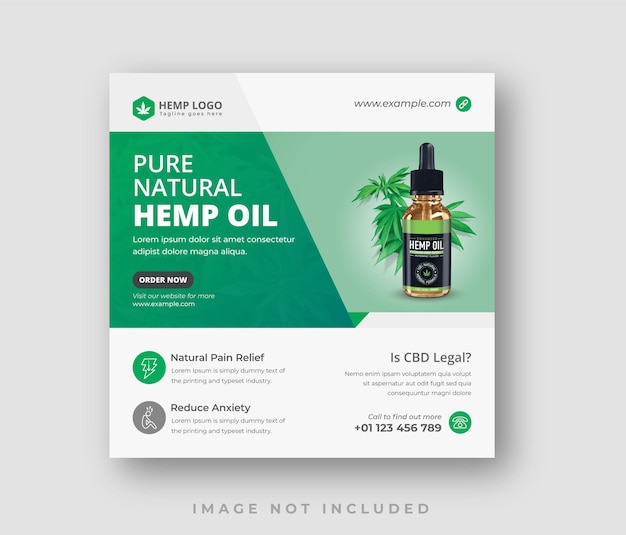 Clean Hemp Product Cannabis CBD oil  Promotional Square Flyer Banner Or social media post Template