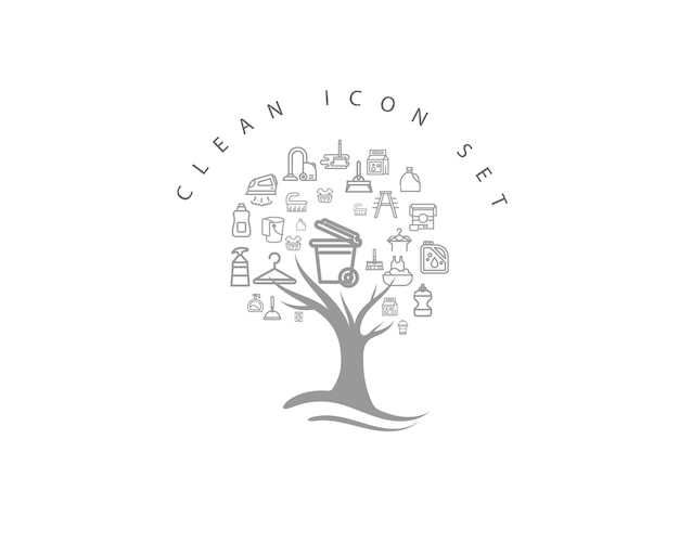 Clean icon set on white background Premium Vector