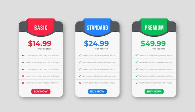 Clean infographic Pricing plan table design template