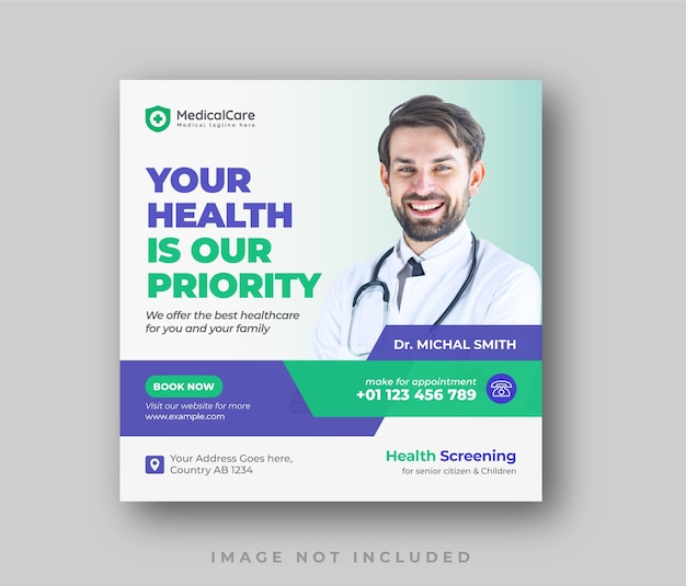 Clean Medical healthcare flyer social media post web promotion banner template