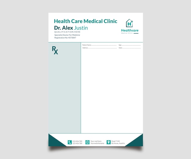 clean medical healthcare prescription template for empty doctor letterhead pad vector