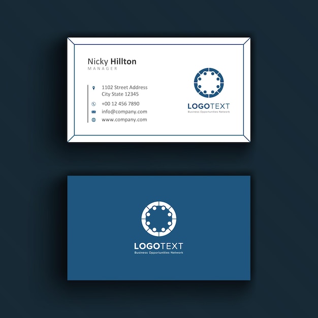 Clean Minimal Blue Business Card Template premium vector