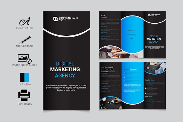 Clean and minimal business trifold brochure template premium vector